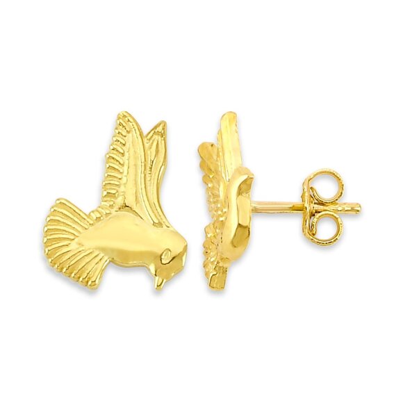 Solid 10k Gold Dove Stud Earrings - Cute Minimalist Animal Earring Jewelry - Picture 1 of 5